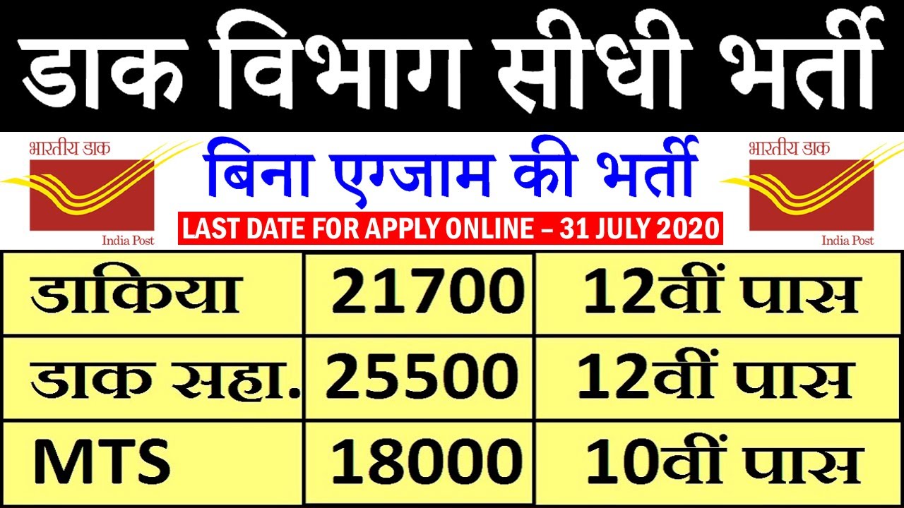 India Post Office Recruitment 2020 for PA/SA, Postman/Mail Guard & MTS