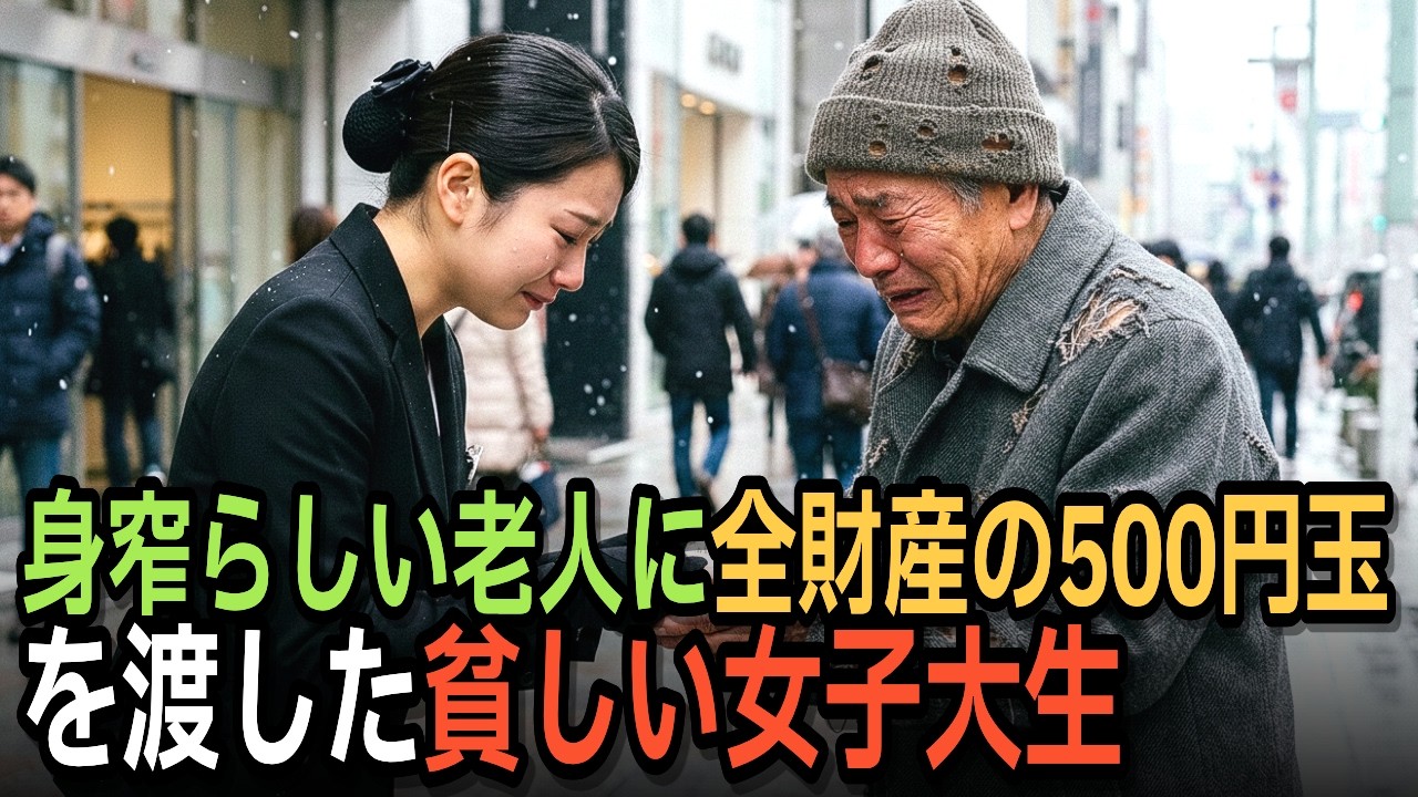 身窄らしい老人に全財産の500円玉を渡した貧しい女子大生。翌日の面接会場で起きた衝撃の逆転劇！