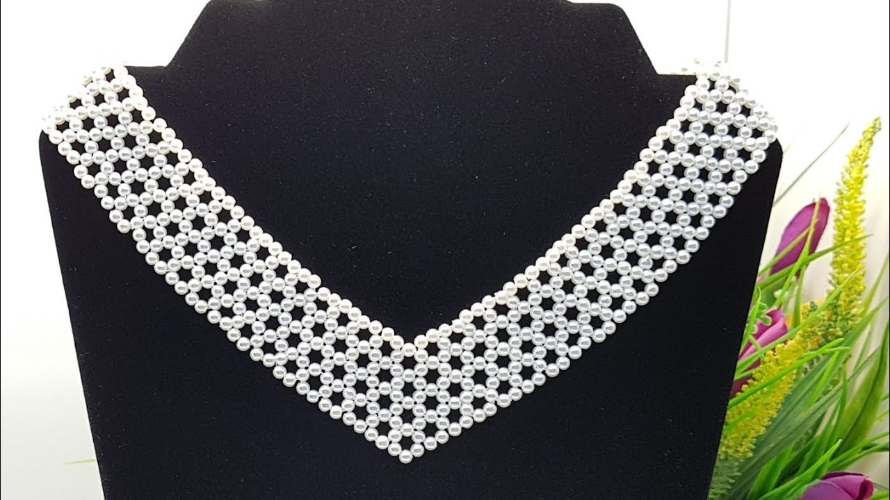 Pearl necklace/Diy necklace/Beaded necklace/Pearl collar/Колье из бусин/Жемчужное колье/Бисер