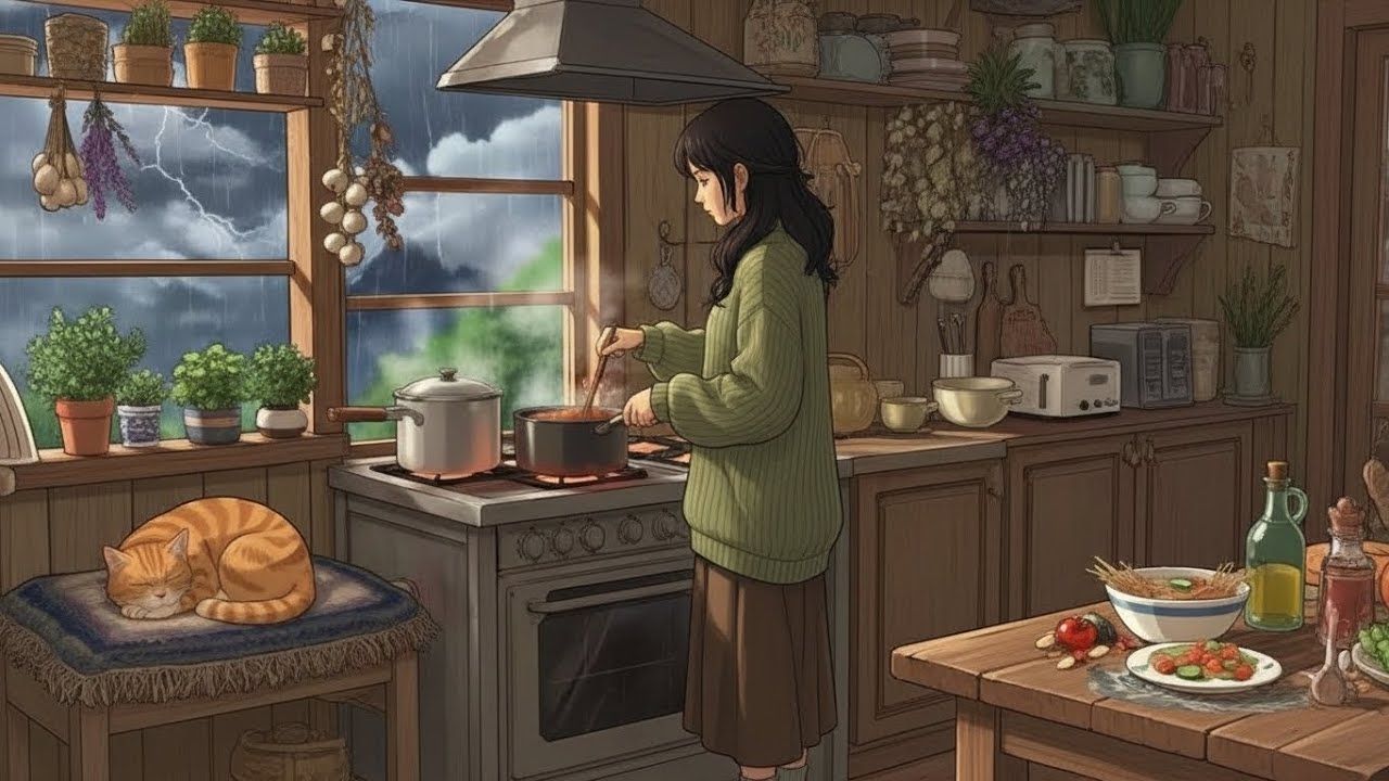 Peaceful Rainy Day in a Cozy Cottage | Ghibli-Style Video