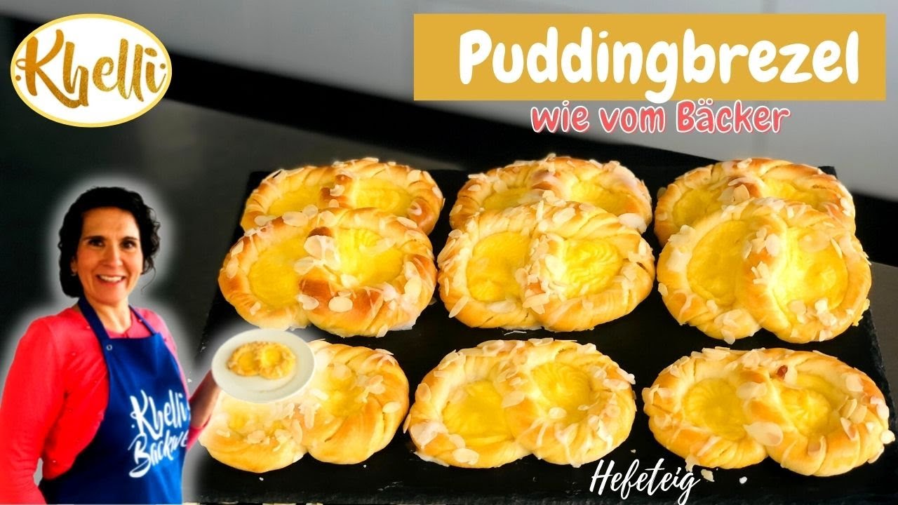 Puddingbrezel aus Hefeteig selber backen/ so lecker wie vom Bäcker/ Hefeteilchen/ Puddingteilchen