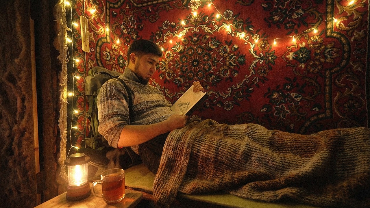 Cozy rainy day in the woods: warm inside, wild outside. Quiet life.