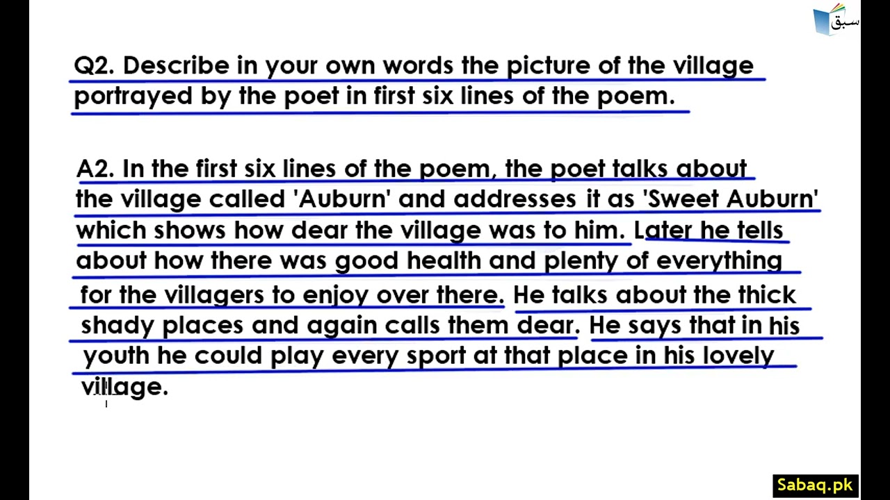 Lines from the Deserted Village (Poem)  Part 2, English Lecture | Sabaq.pk |