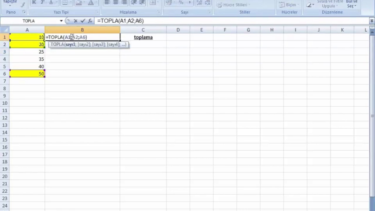 Excel Ders 1:  Toplama, Çıkarma, Çarpma, Bölme ve Ortalama Alma Formülleri