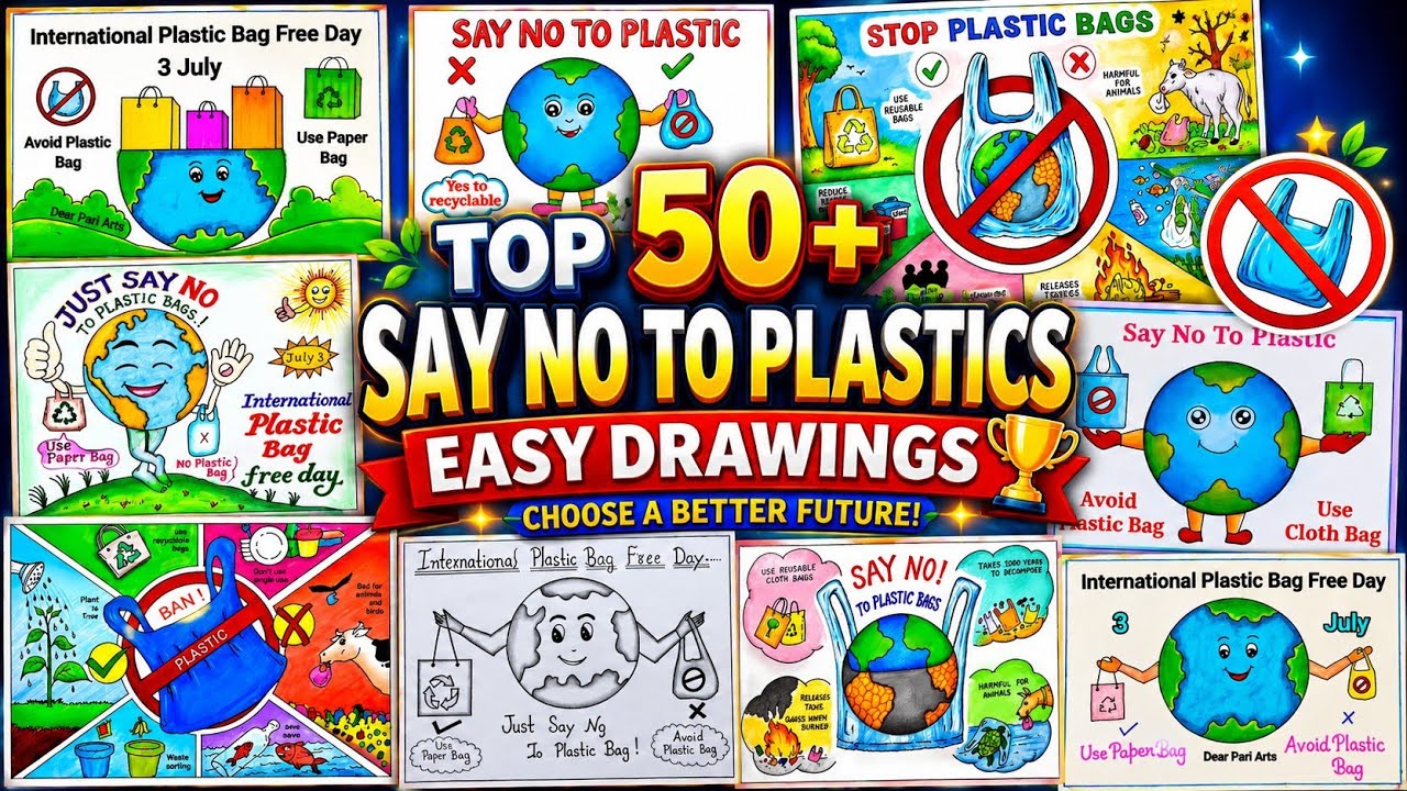International Plastic Bag Free Day Drawing ideas/Ban Poly Bags Drawings/Say No to Plastics Drawings