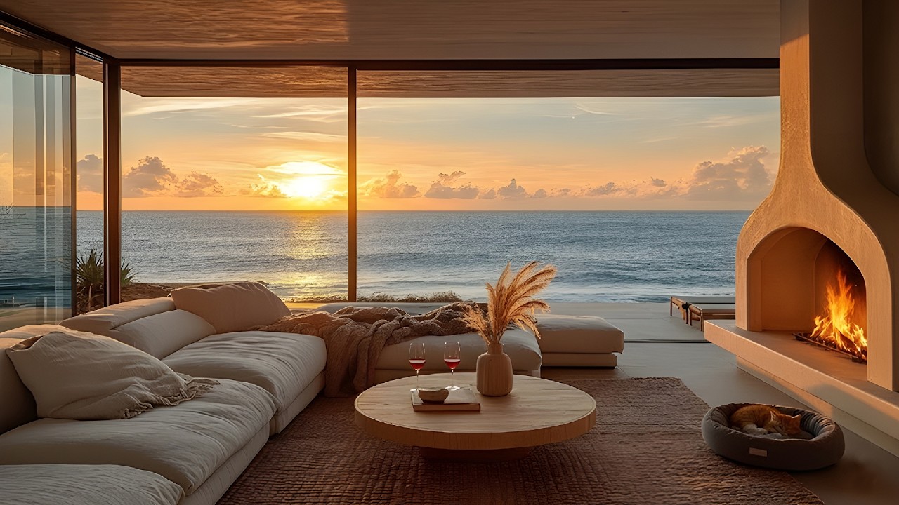 Peaceful Sunset Atmosphere at the Beach House 🌊 Soft Jazz & Ocean Breeze