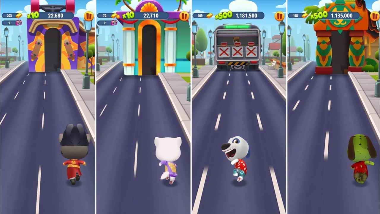 Talking Tom Gold Run Fortune Tom vs Gymnast Angela vs Hawaiian Hank vs Zombie Ben Android Gameplay
