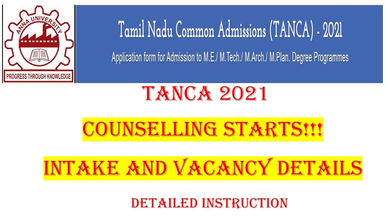 TANCA 2021 COUNSELLING | GATE CATEGORY  VACANCY DETAILS | TANCET 2021 |