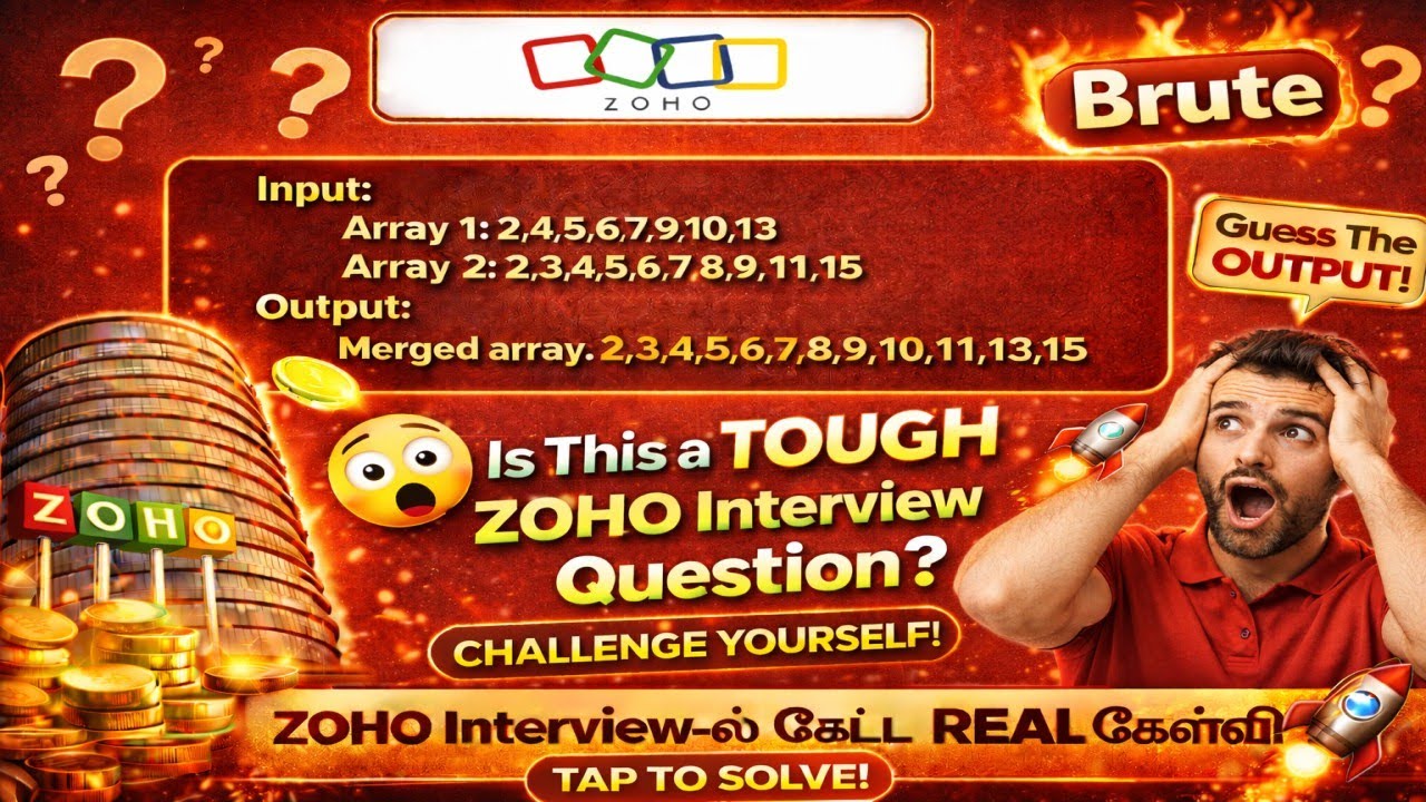 Merge Two Sorted Arrays | Zoho Interview Question | Array Problem | Tamil