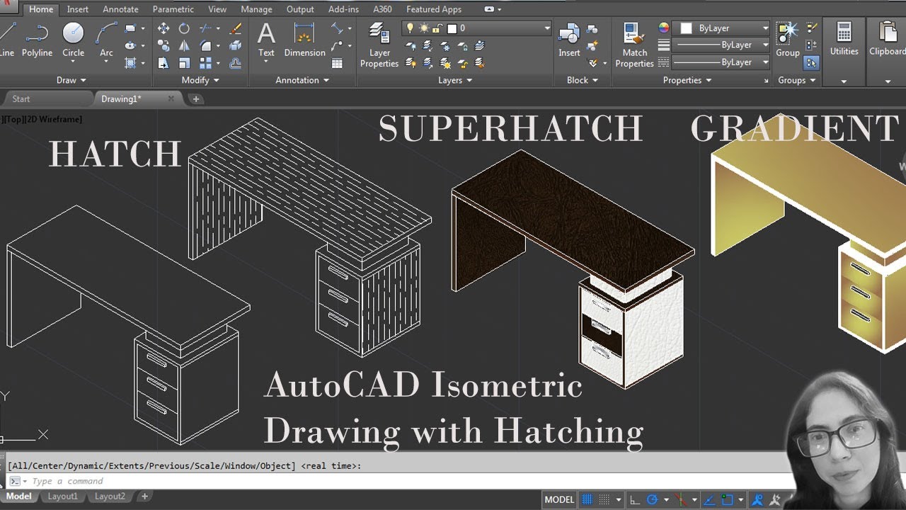 Isometric Office Table in AutoCAD with Super Hatch || Texture in AutoCAD || Different types of Hatch