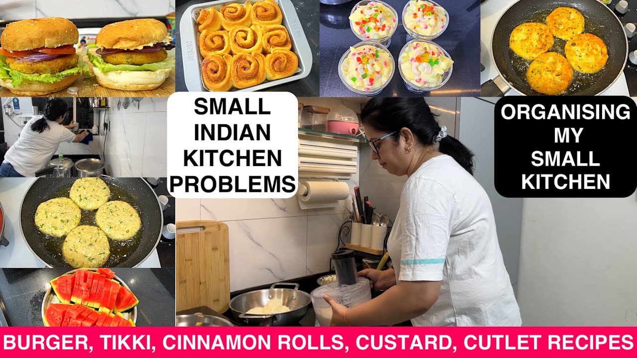 My Small Kitchen Problems!! Veg BURGER, Aloo Tikki, Cutlet/Patty Recipe, Cinnamon Rolls, Custard