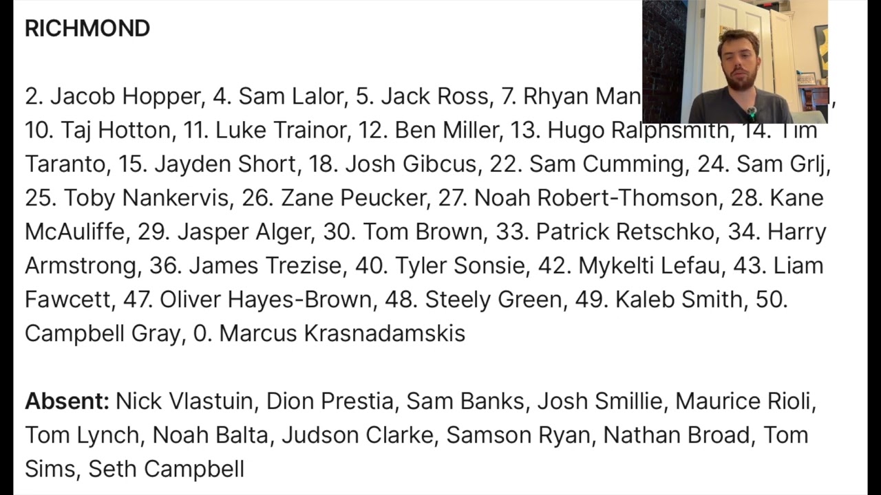 Teams announcement for tomorrows game against Essendon
