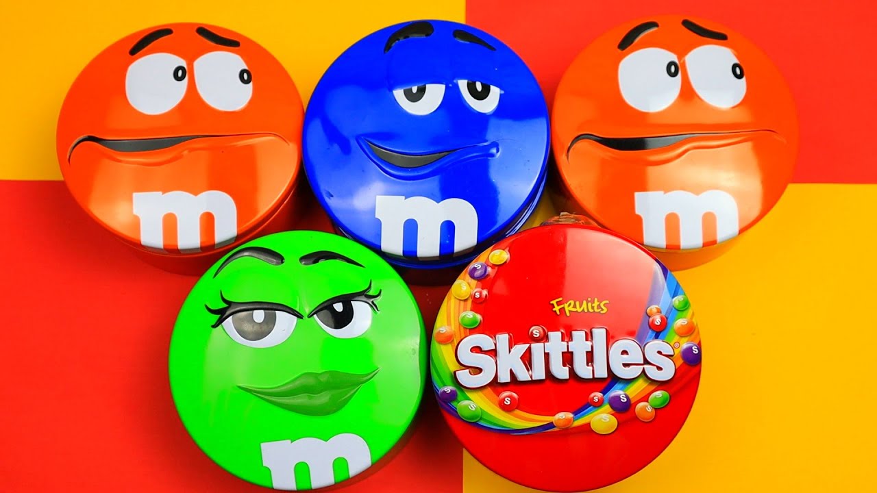 4 Minutes Satisfying with Rainbow M&M'S Candy Unpacking From 5 Glossy Containers ASMR Beads Surprise