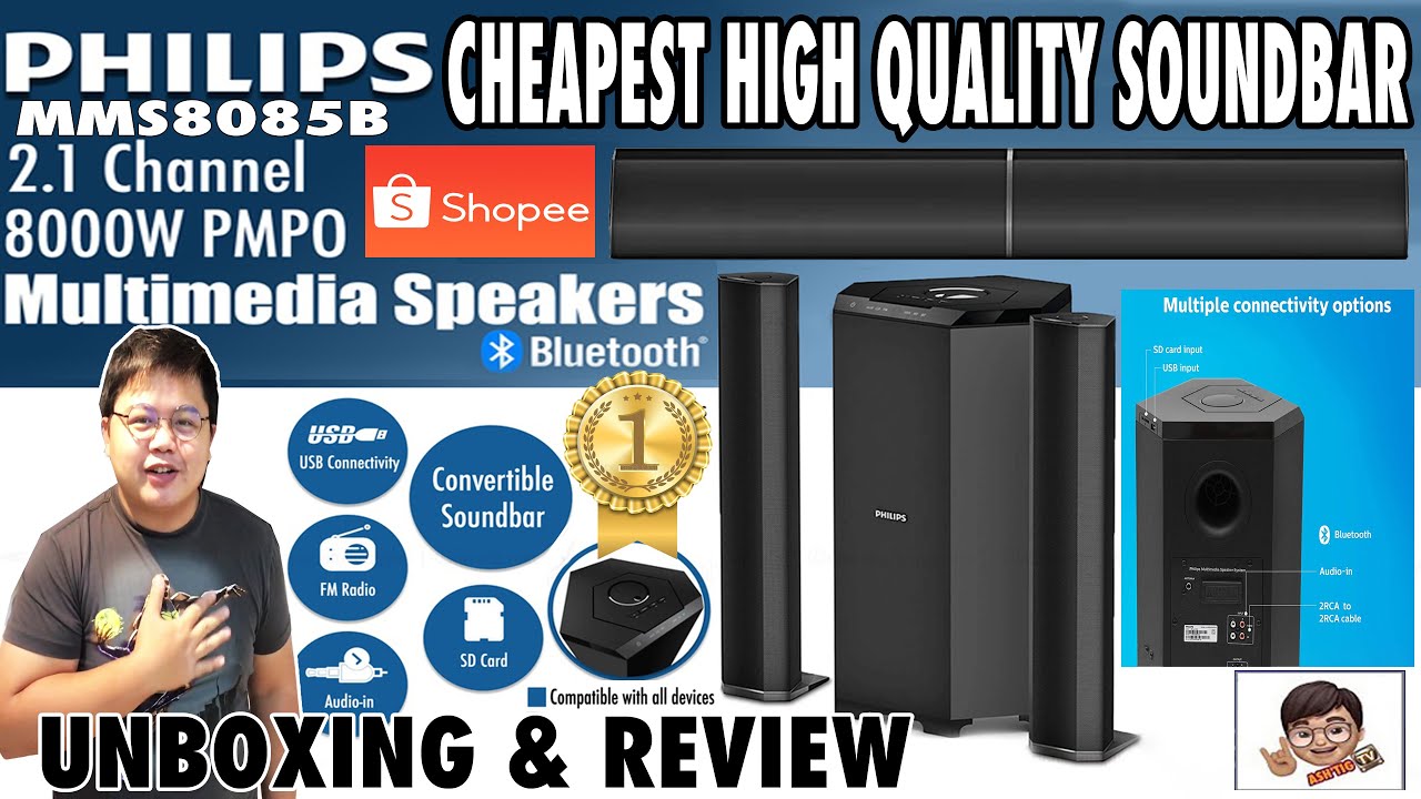 BEST CHEAP SOUNDBAR PHILIPS 2.1 CHANNEL MULTIMEDIA SPEAKERS CONVERTIBLE SHOPEELAZADA UNBOXING/REVIEW