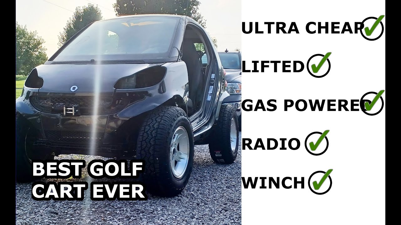 ДЕШЁВЫЙ бензиновый гольф-кар | Самодельный приподнятый автомобиль SMART Car ForTwo с колёсами Jeep