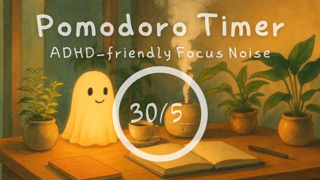 Pomodoro Timer for ADHD | 30/5 Focus with Brown Noise & Rain Sounds 🌧