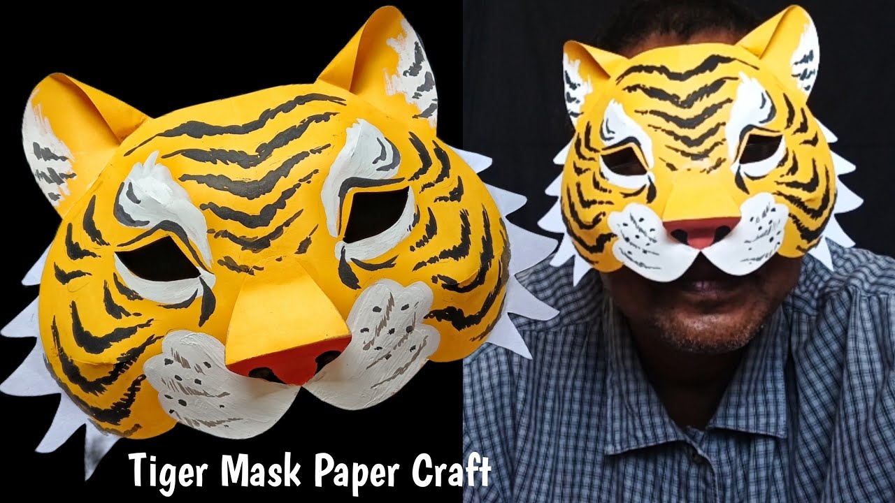 How to make Tiger Mask with Paper. Tiger Face Mask. Tiger Costume. Animal Mask. Tiger Mask Craft.