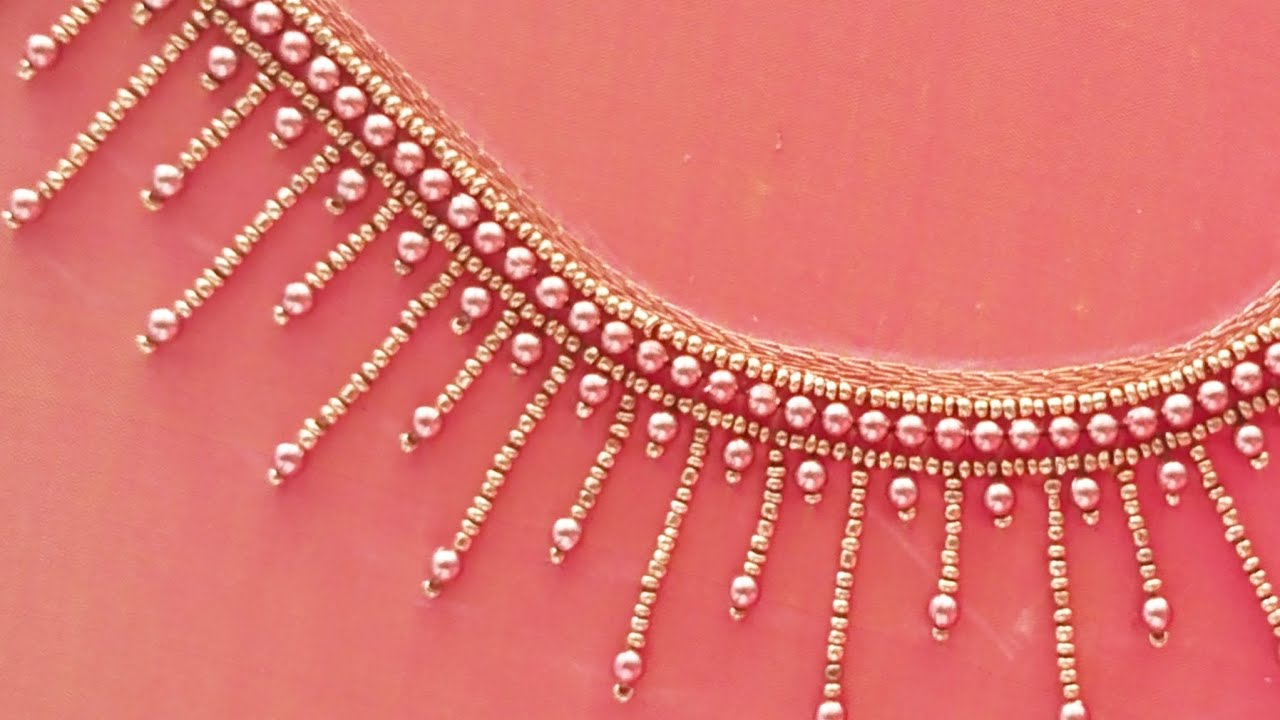 Simple aari work blouse design using beads #simpleaariwork #aariembroidery #sugarbeads