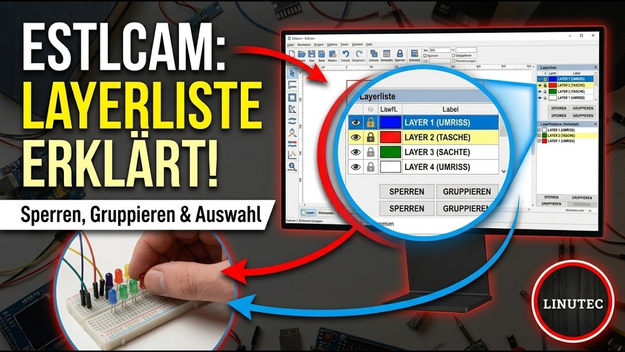 Estlcam Layerliste erklärt – Sperren, Gruppieren & Auswahl