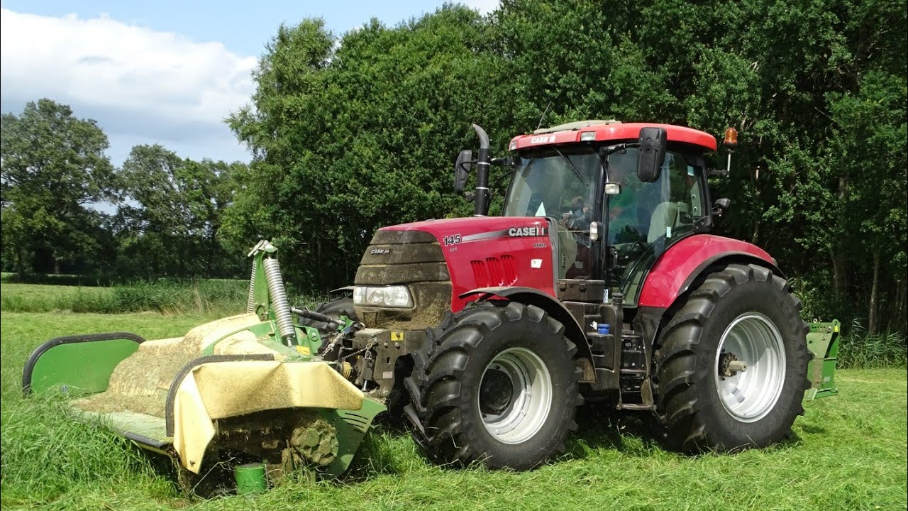Gras maaien met Case Puma 145cvx en Krone maaiers