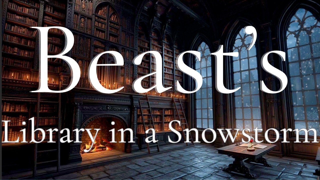 ❄️ Enchanted Library Snowstorm ❄️ Cozy Fireplace Ambience | Beauty & the Beast Inspired