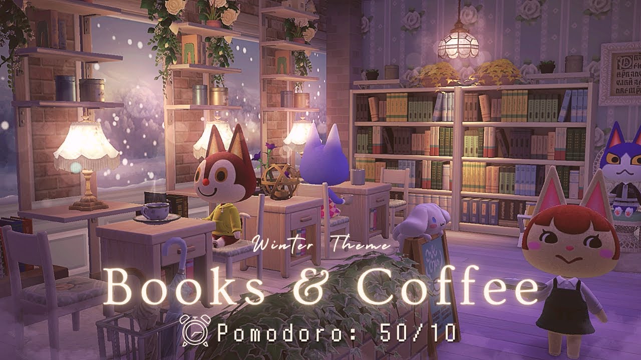 ⏰️Pomodoro 50/10 • Study with Cat villagers▪️No Music▪️Books & Coffee (winter theme) ❄️