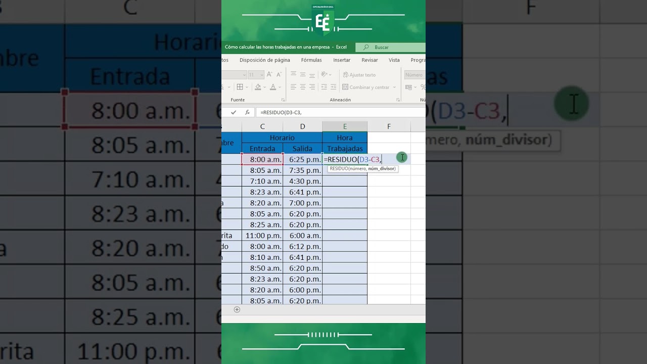 C&oacute;mo calcular las horas trabajadas en excel #excel #microsoftexcel #excelfacil #aprenderexcel