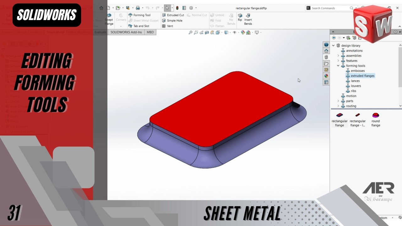 Редактирование инструментов формовки | Листовой металл | Учебное пособие Solidworks | Этап №31 En...