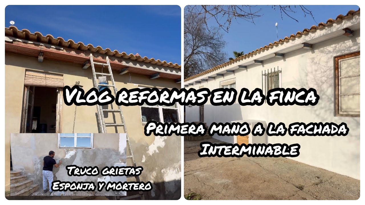 Primera mano de PINTURA a la FACHADA , TRUCO para GRIETA con ESPONJA y MORTERO 