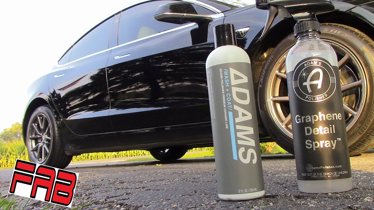 First Wash of Adam's Graphene Coating on the Tesla Model 3! First look at Graphene Detail Spray!