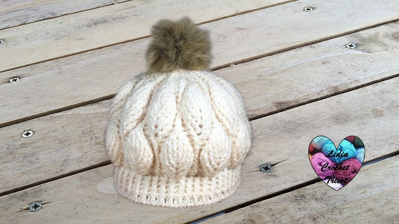 Bonnet feuilles en relief magnifique 2/2 / Beanie (hat) leaf stitch (english subtitles)