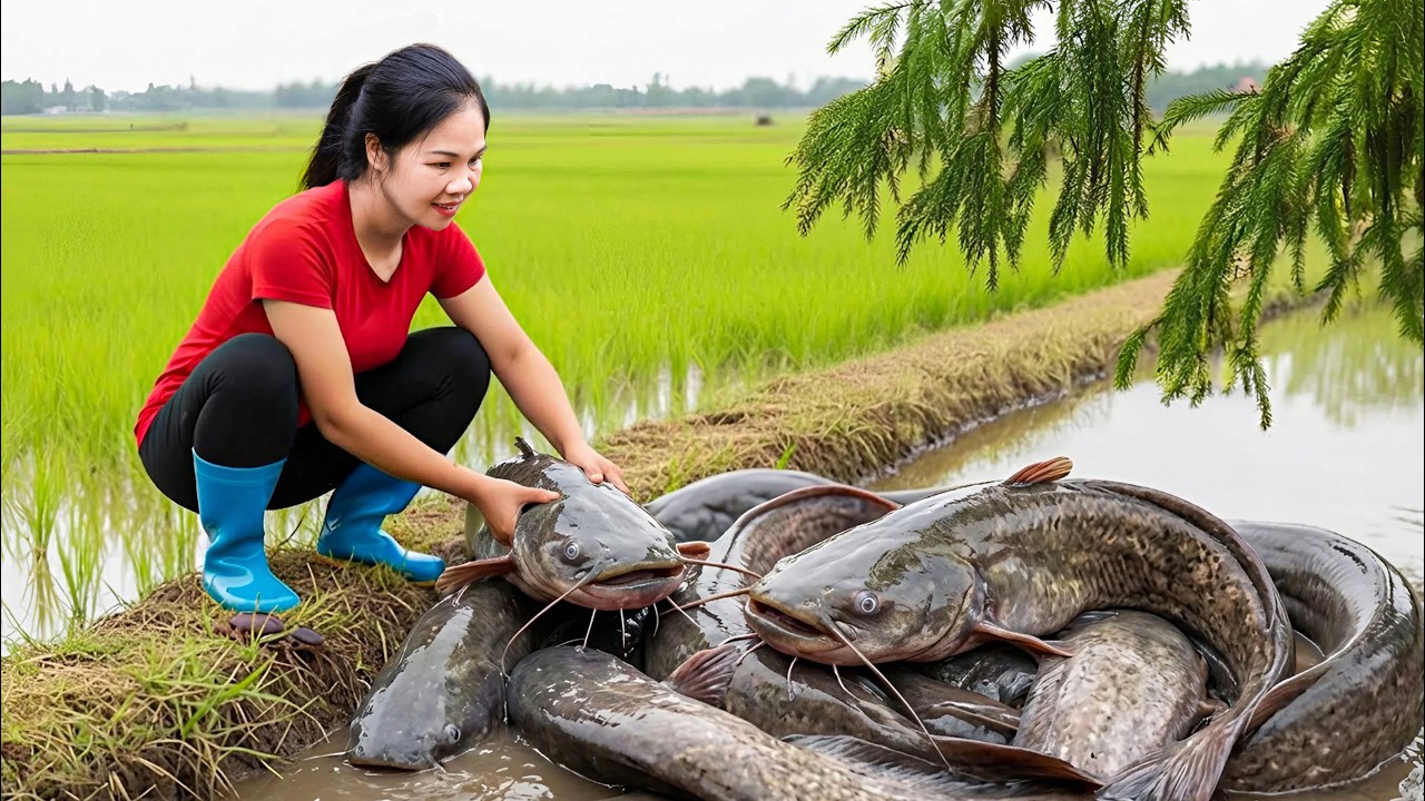 Catching 1000+ Giant Primitive Catfish & Go to Market Sell | Trap and Harvest in an Incredible Canal