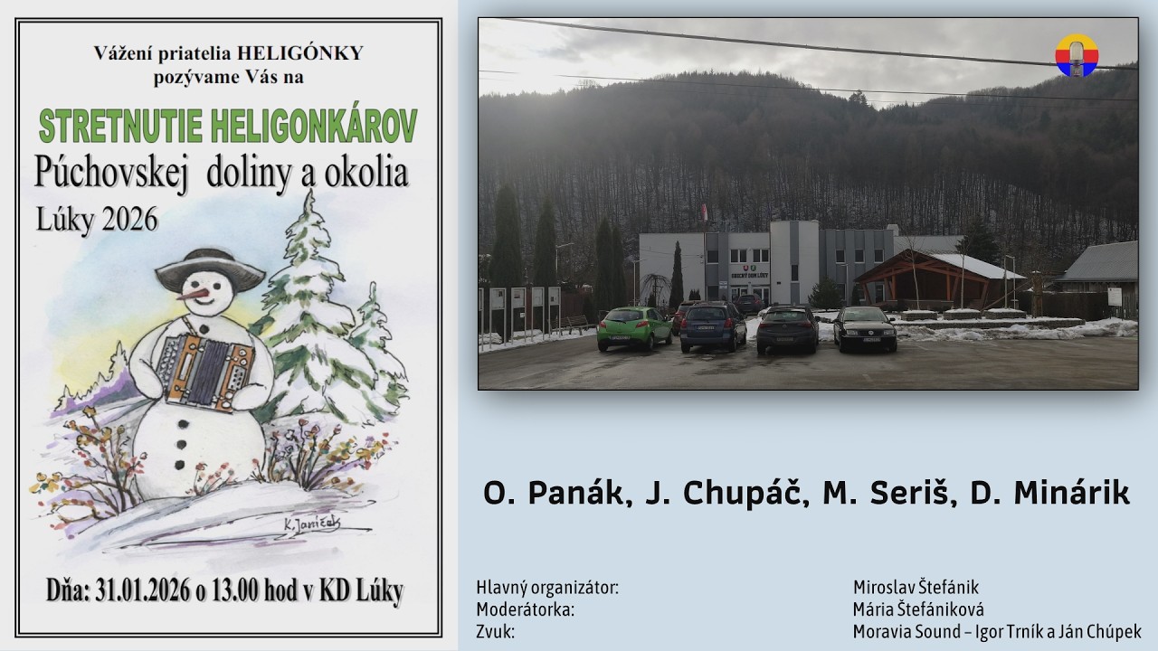 Lúky 31. 1. 2026: Stretnutie heligonkárov Púchovskej doliny a okolia — Panák, Chupáč, Seriš, Minárik