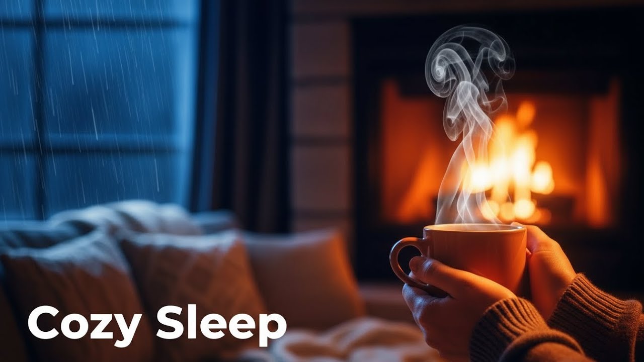 Calming Rain Sounds in The Forest with Cozy Fireplace | Cabin Sleep Night – Relaxing Cabin Rain