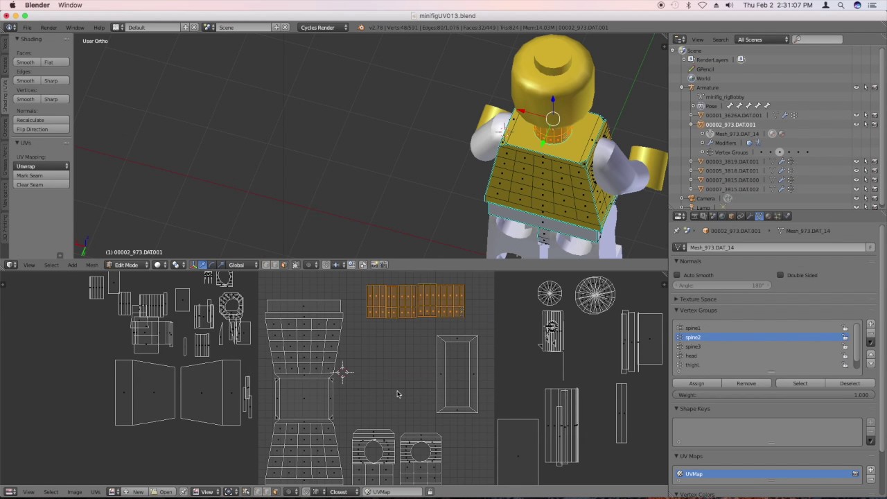 Blender lego minifigure texture episode 3 p2: UV unwrap the torso part 2