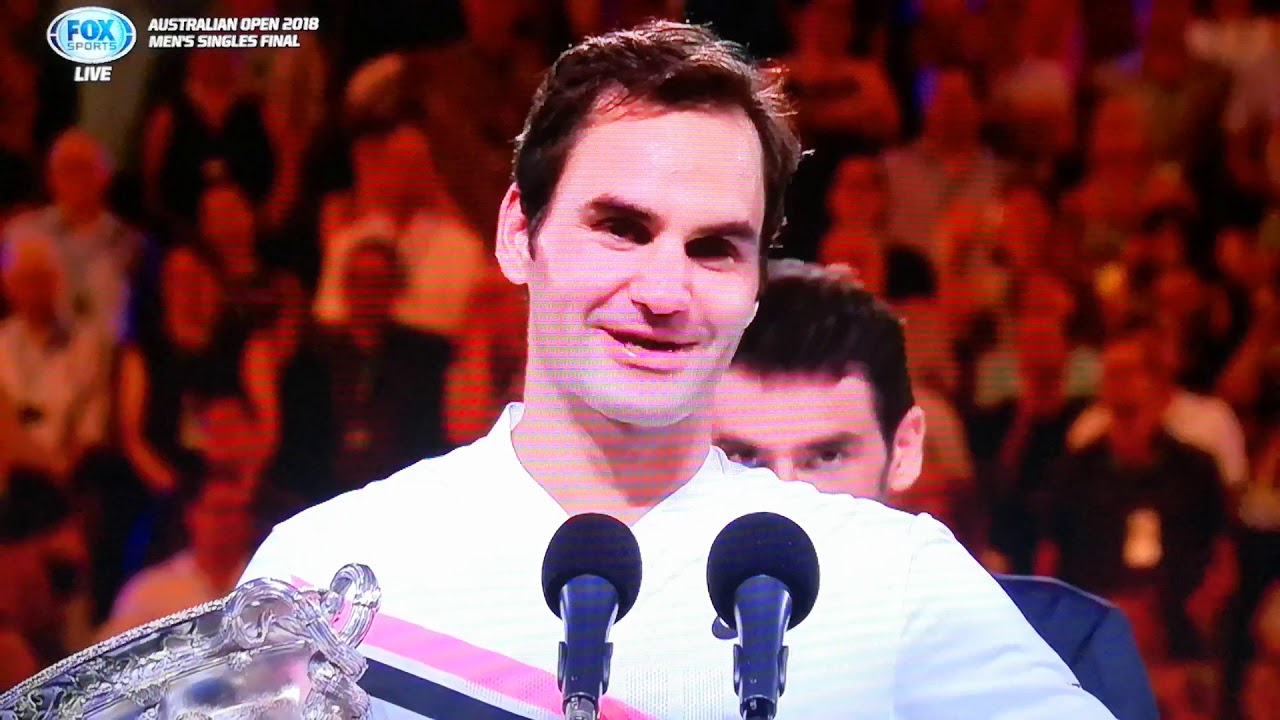 Australian Open 2018 Final - Trophy & Prize Presentation Ceremony, Roger Federer tears of joy.