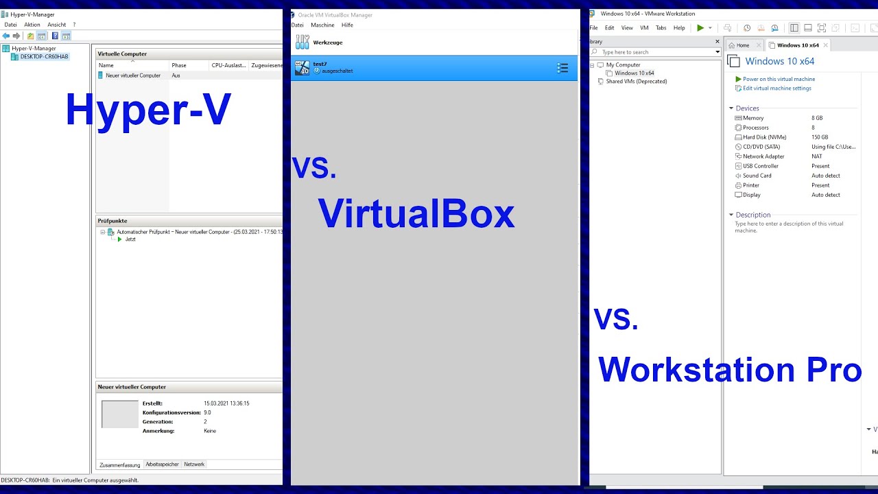 Welche VM liefert die beste Performance? | Hyper-V vs. VirtualBox vs. Workstation Pro