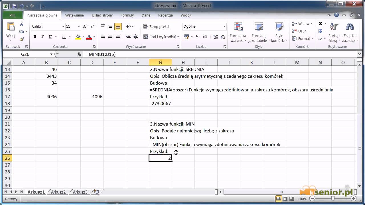 13. Microsoft Excel 2007/2010 - funkcje podstawowe.