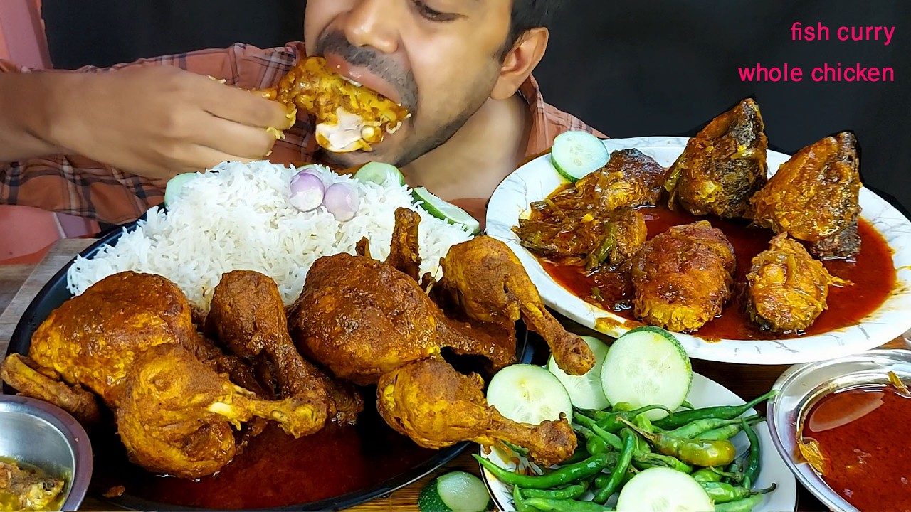 Real Village Style Lunch! 🥘 Whole Chicken Masala & Rohu Fish Head Jhal on Huge Rice | Desi Mukbang