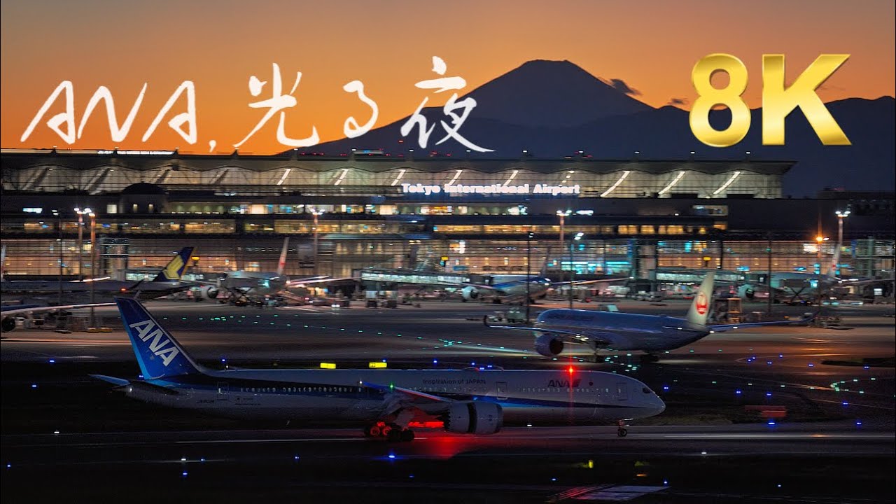 8K HDR｜ANAが灯す東京夜景 羽田空港静寂のタキシング