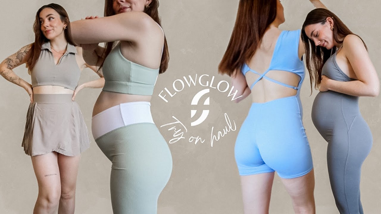 trying on new flowglow gymwear - 5.5 months pregnant! 💛 (recycled activewear)
