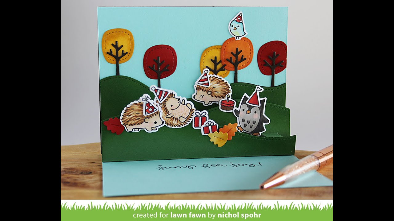 Stitched Hillside Pop Ups Birthday Card (Lawn Fawn)