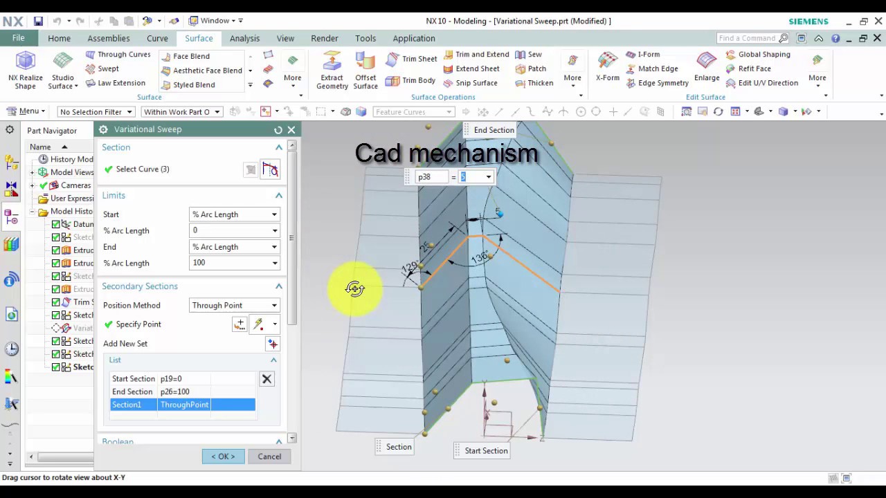 siemens nx tutorials how to use variational sweep command