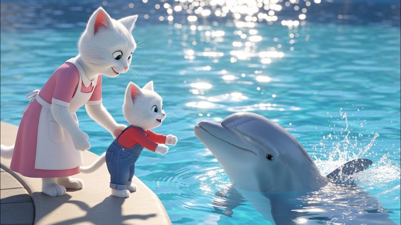 Adorable Cat Family Meets Dolphin 😍🐬 | Cute Animal Friendship Story ❤️