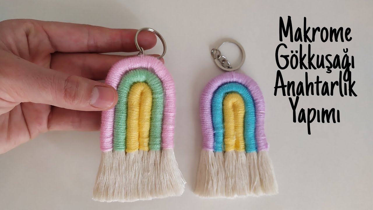 Makrome Gökkuşağı Anahtarlık Yapımı // DIY Macrame Rainbow Keychain