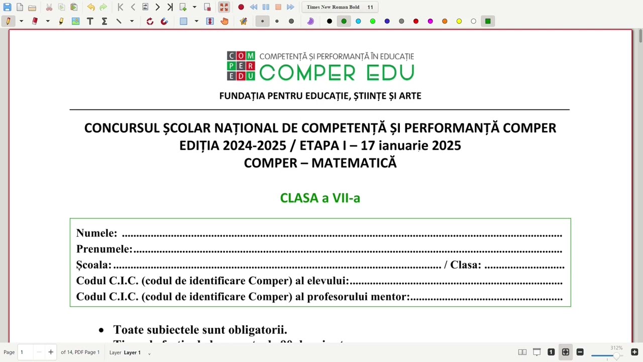 Concursul Comper 2025 - Clasa a VII-a, Exercițiile 1-10, Etapa I, Ianuarie 2025