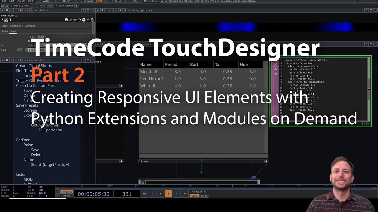 TimeCode TouchDesigner Part 2 Generative Responsive UI With Python Extensions and Module On Demand