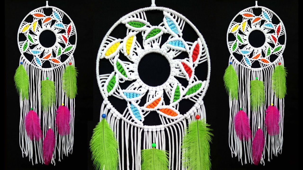 Leaf Pattern Macrame Wall Hanging Dream Catcher | Room Decor Craft Ideas