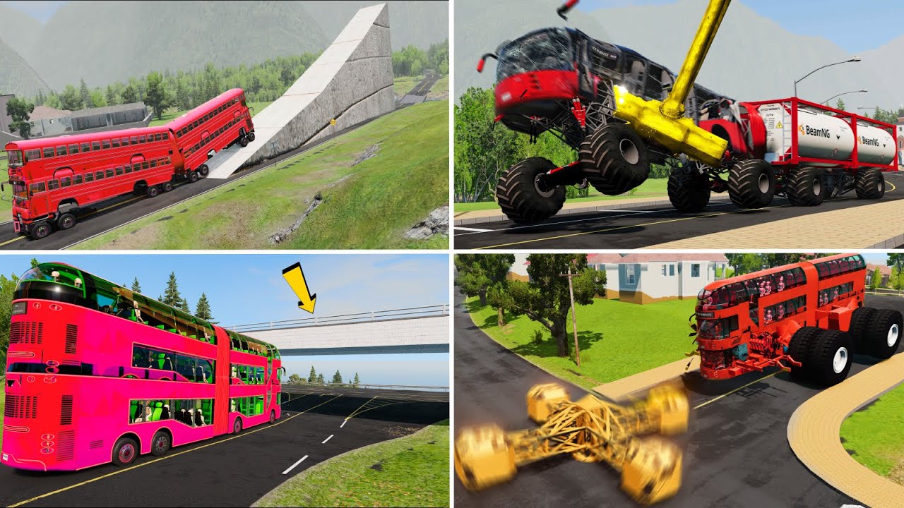 Buses vs Low Bridges, Ramp, Spinning Hammer Compilation.