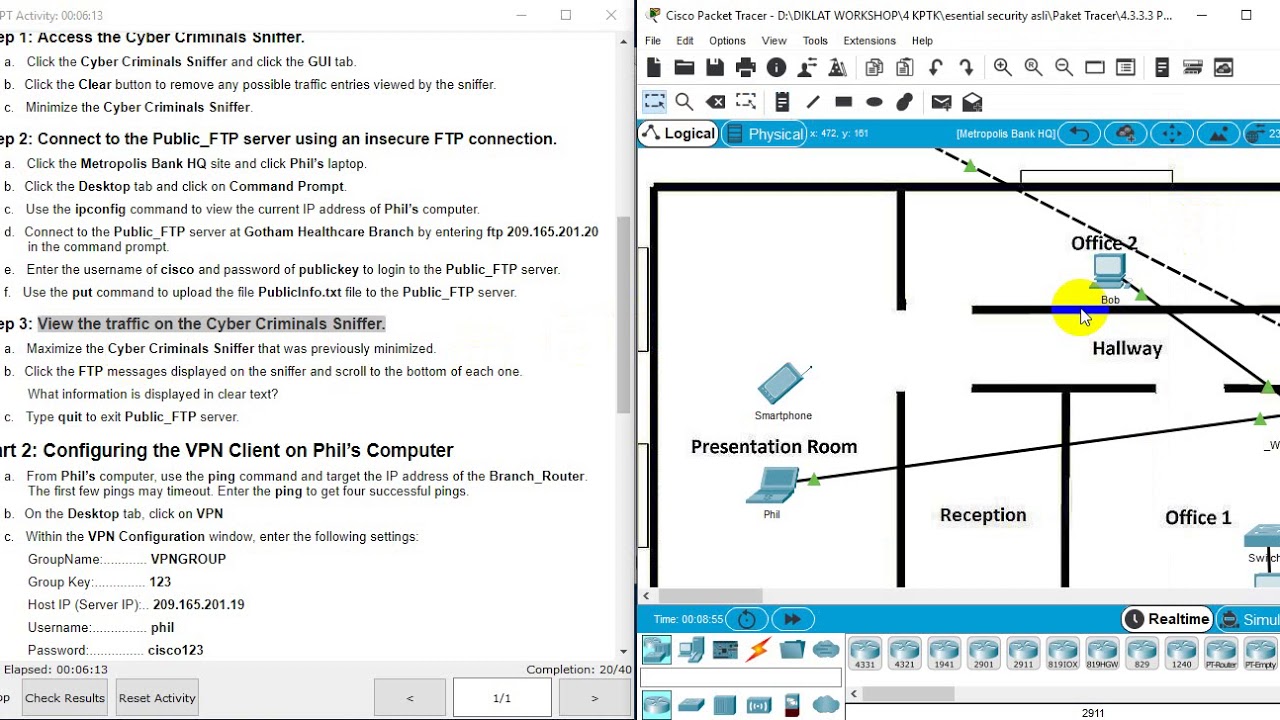 4.3.3.3 Packet Tracer - Configuring VPN Transport Mode